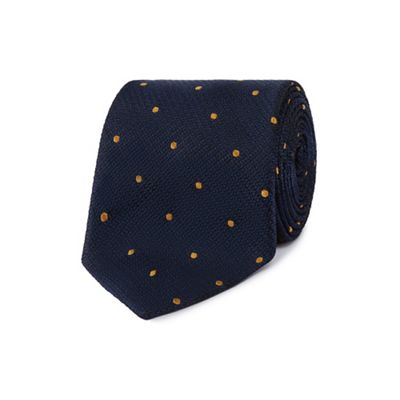 Navy polka dot patterned silk tie